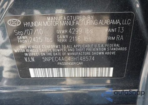 2011 Hyundai Sonata Se из США, поврежденный, VIN 5NPEC4AC4BH148574